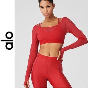 Alo Red Long Sleeve Crop Top